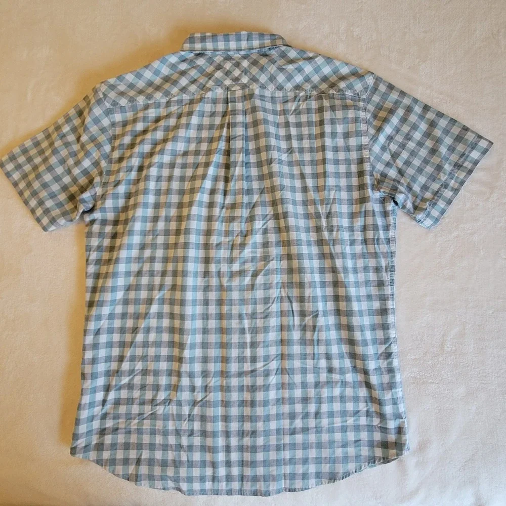 Levi's Button‎ Down Shirt Mens XL Teal White Gingham Short Sleeve Check Plaid